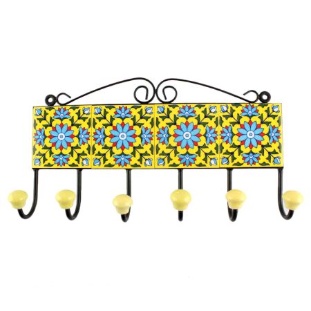 Turquoise Sunflower Ceramic Tile Hook